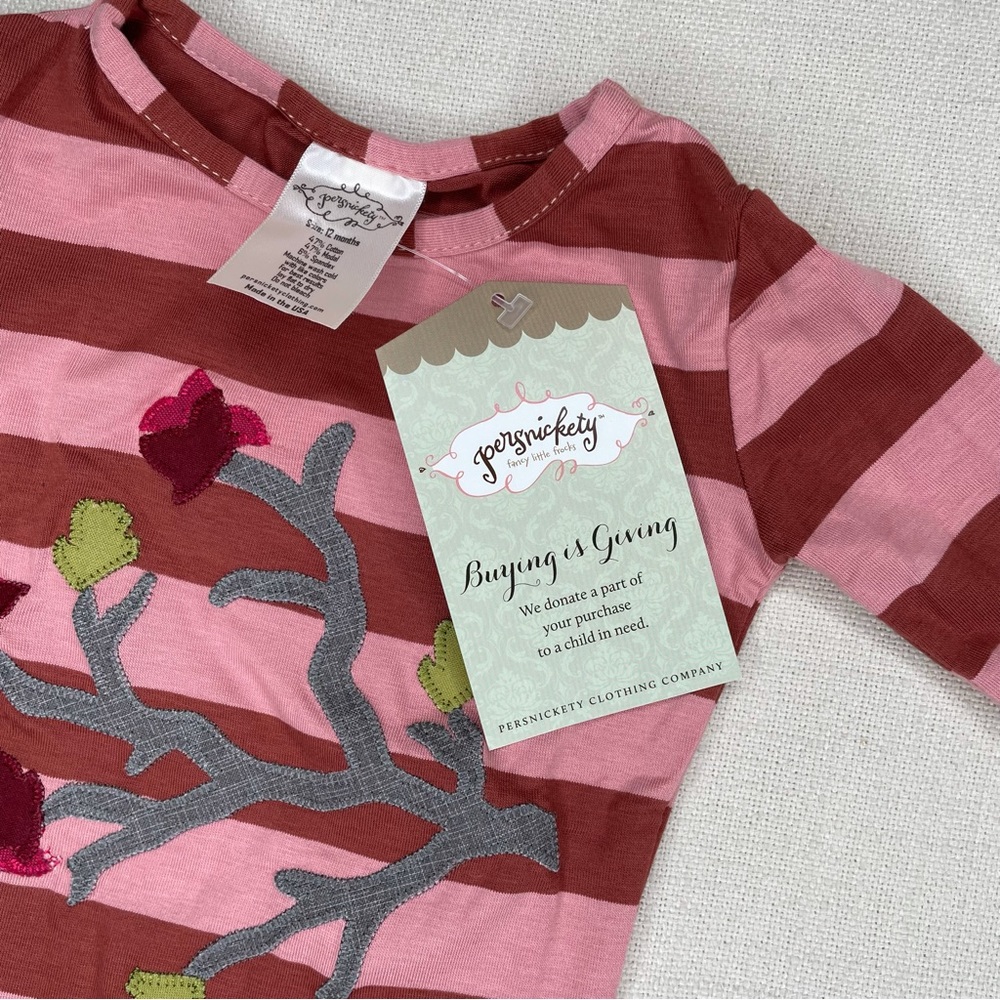 Persnickety Autumn Splendor Ruffle Sleeve Tee Brown Pink Stripe Applique… - Picture 9 of 11